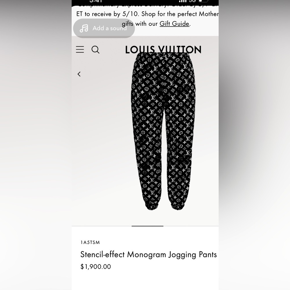 Black Louis Vuitton jogger pants